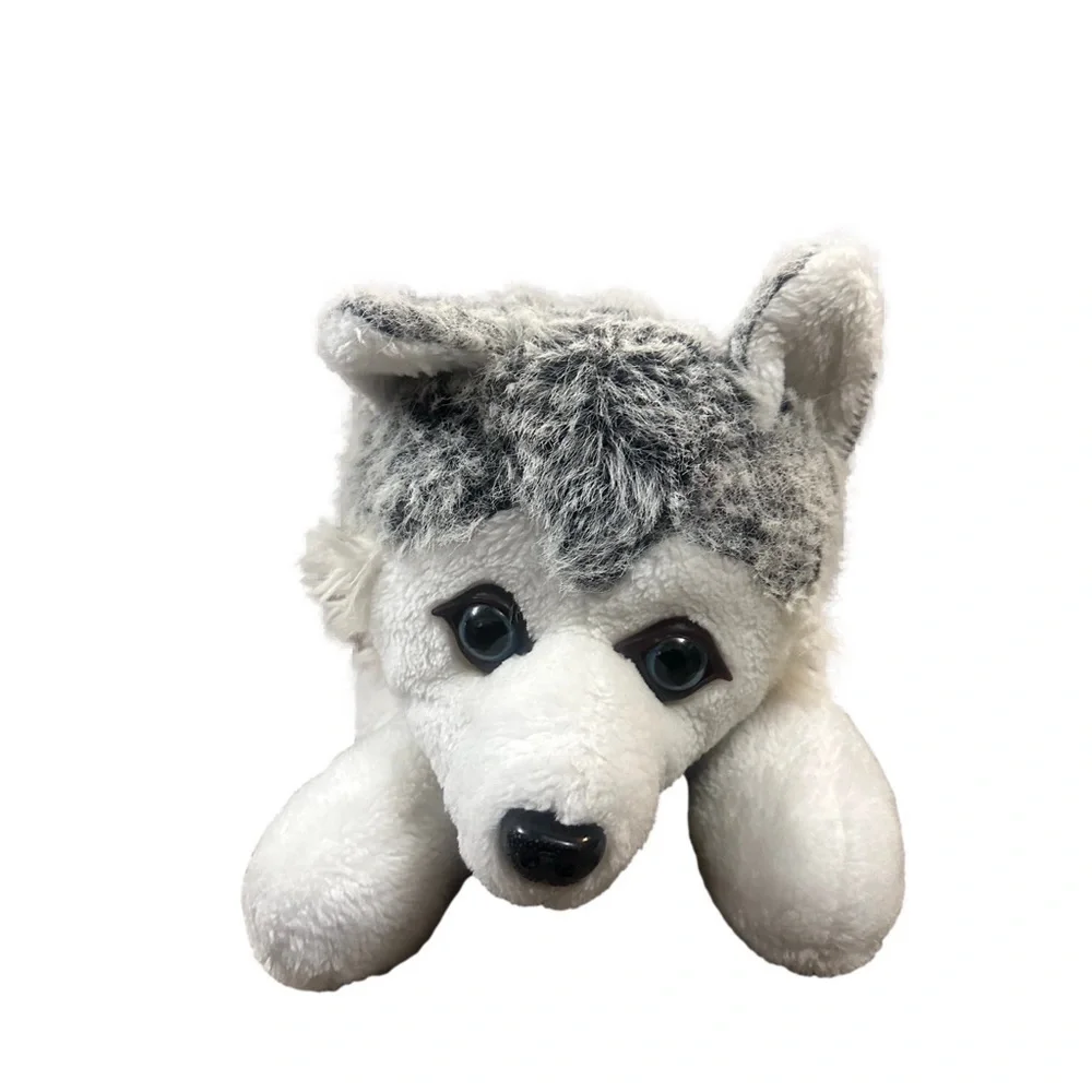 Vintage Husky Dog Wolf Plush Blue Eyes Realistic Stuffed Animal 24” Plastic Nose